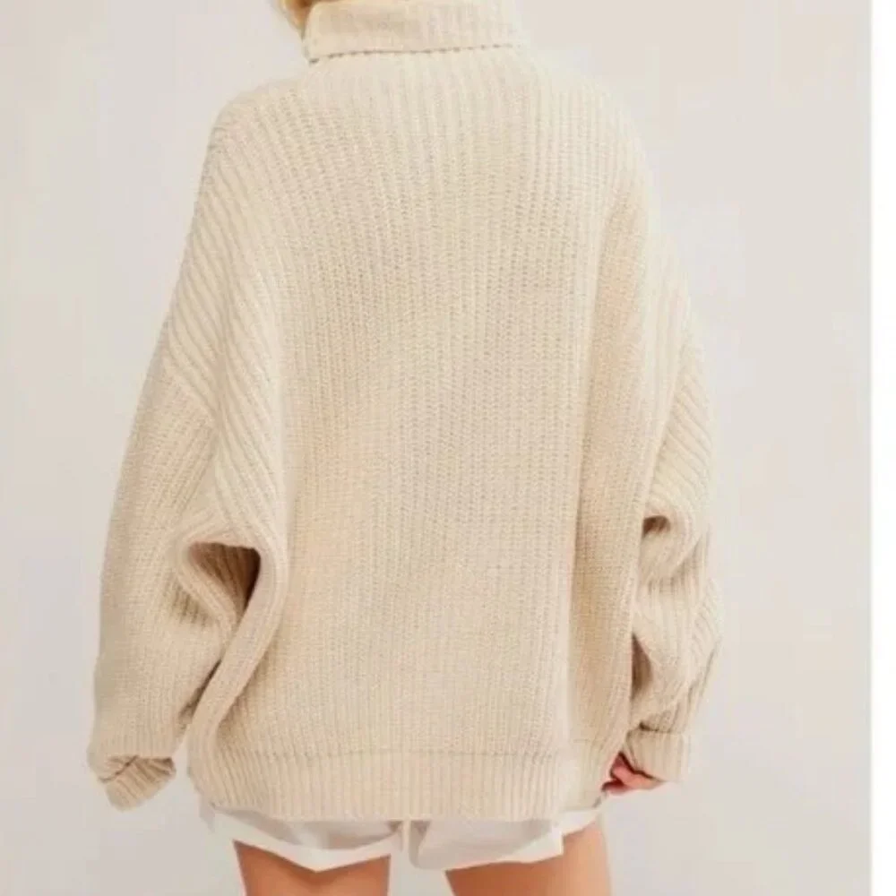 FREE PEOPLE OVERSIZED CHUNKY TURTLENECK COWL NECK SWEATER EXPOSED SEAMS XS